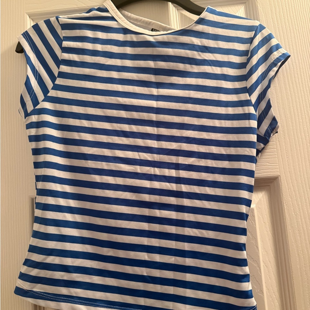 Blue and White Striped Top